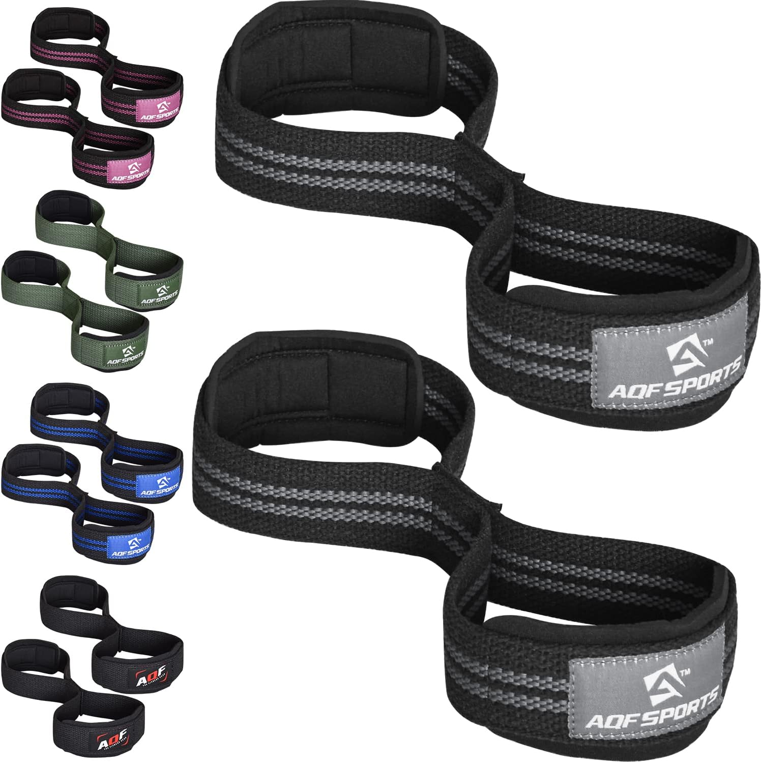 AQF Figura 8 Neopreno Acolchado Straps Powerlifting, Straps Gym de Levantamiento De Pesas con Soporte Muñequera, Agarraderas Gym,Muñeqeras para Entrenamiento, Culturismo
