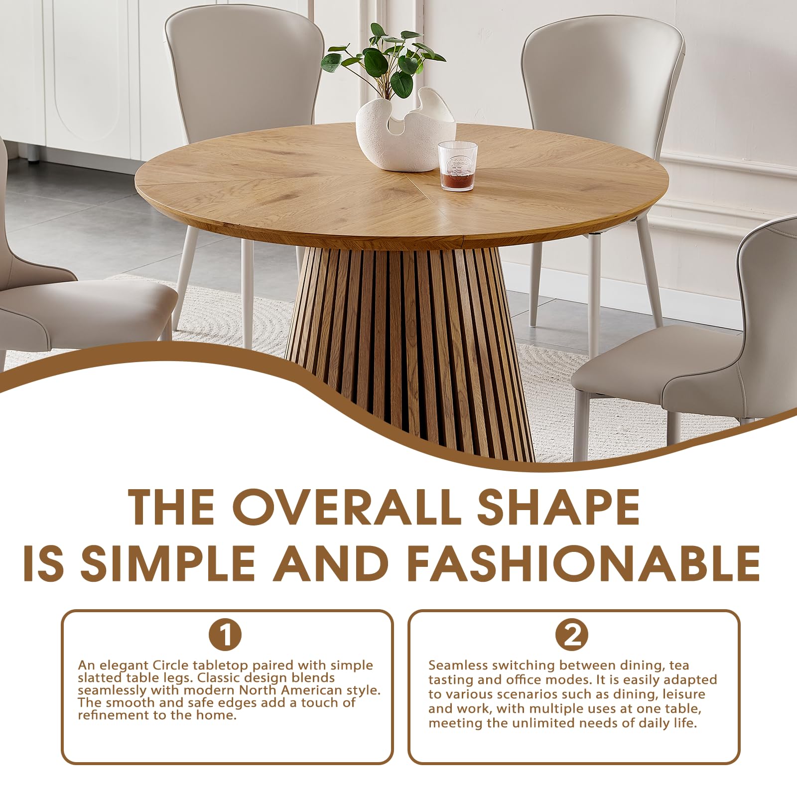 Nowoczesny okrągły stół z płyty MDF 120 cm dla 4 osób – styl wiejski z karbowaną podstawą oszczędzające miejsce meble kuchenne i jadalniane wykończenie z naturalnego drewna i stylowy design
