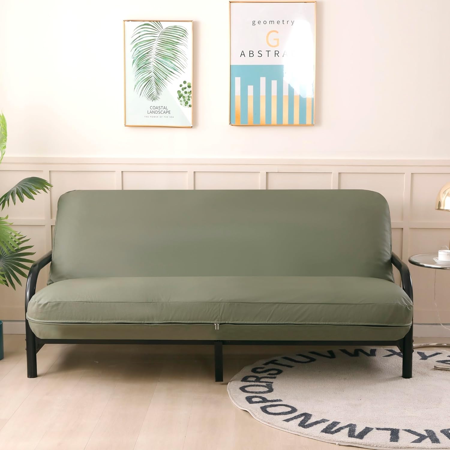 OctoRose 3 Side Zipper Full Size Anti Scratch Olive Green Waterproof Pet Friendly Faux Leather Anti Scratch Olive Futon Cover Sofa Daybed Mattress Slipcover