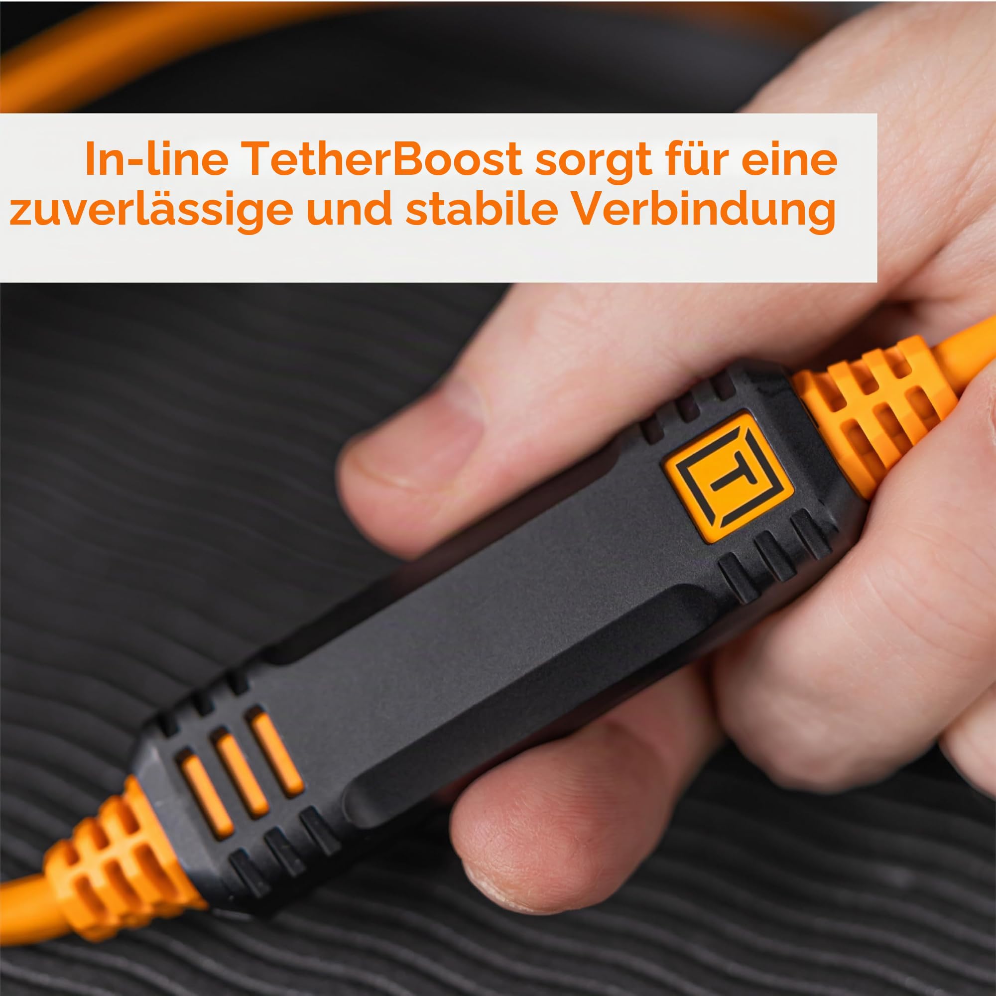 TetherPro Optima 10Gbps Gen 2 USB-C, 4,6 m, gerade nach rechts, hohe Sichtbarkeit, Orange | USB-C 3.2 Gen 2 aktives Datenkabel, Orange, ohne Pd
