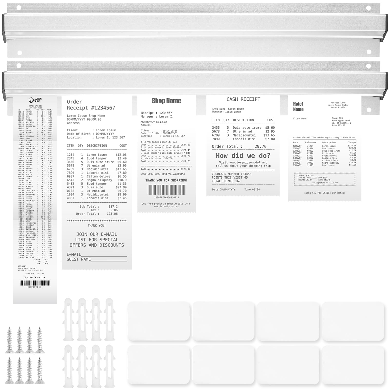 2 Stück Bonhalter Tickethalter 50CM Aluminiumlegierung Gastronomie Bonschiene Bestellhalter für Restaurant Bar Küche Cafés Kneipen Büro, Selbstklebend mit Schrauben