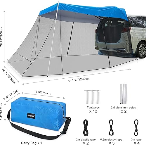 Miniatura 6 de G4Free Toldo para Coche Refugio Solar con Mosquitera, Carpa SUV Portátil Sombra de Portón Trasero Toldo para Coche para Acampada al Aire Libre