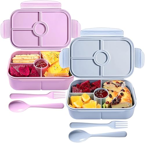 Miniatura 1 de Jeopace Lonchera Bento para niños, lonchera Bento con 4 compartimentos, recipientes de almuerzo para niños aptos para microondas (cubiertos