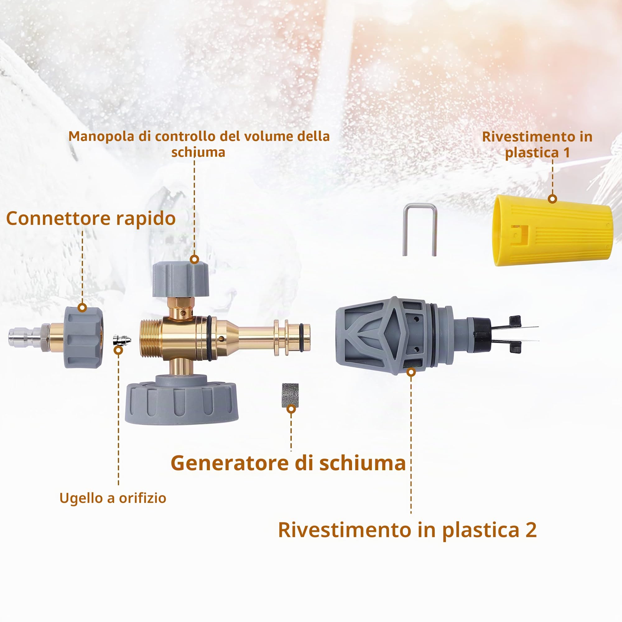 Tool Daily Lancia Schiuma, Cannone Schiumogeno Regolabile, Lancia per Schiuma Densa con Attacchi M22 e Raccordo Rapido da 1/4", Bocchetta Addizionale con Orifizio da 1.1 mm, 1.5 Litri