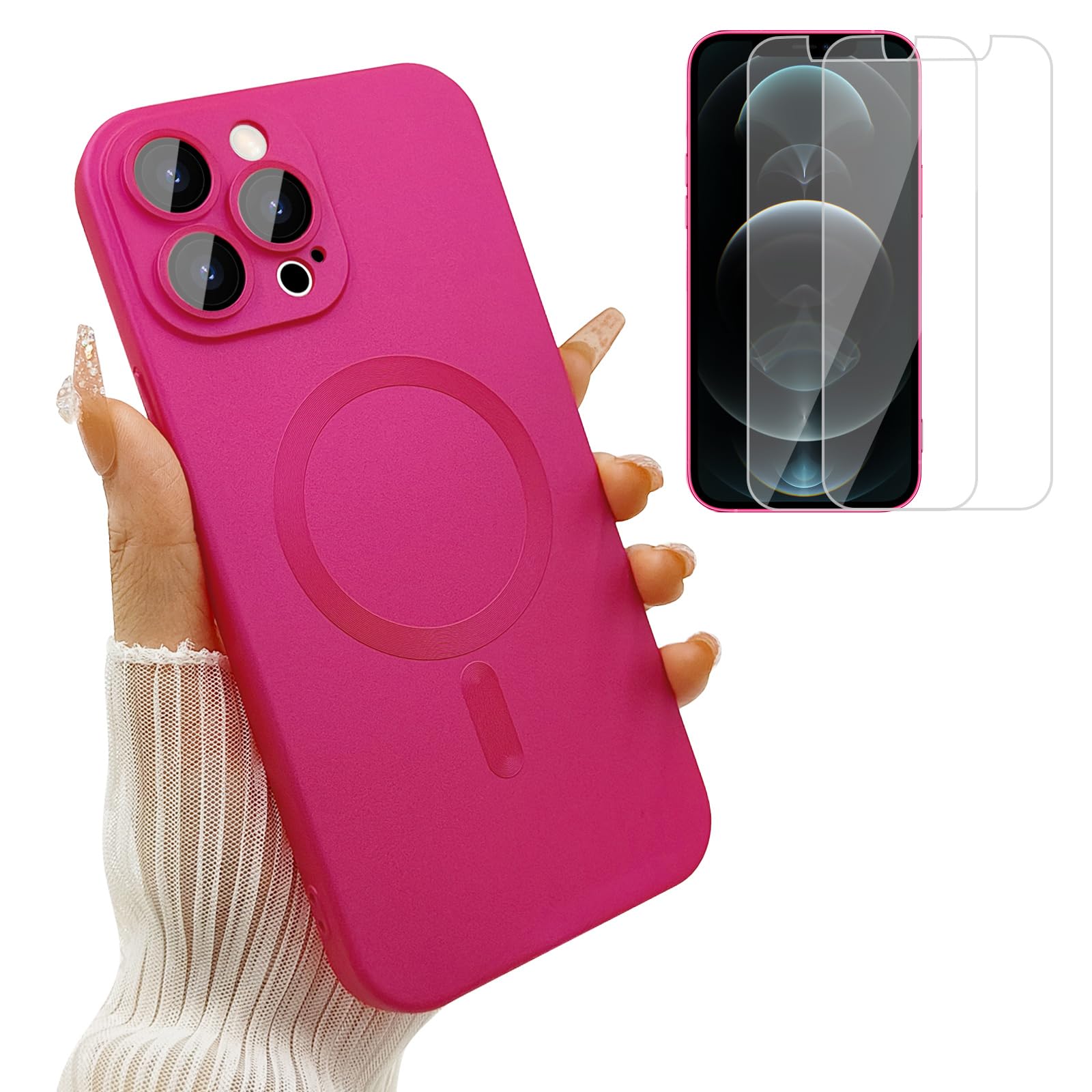 ankofave Magnetic Case for iPhone 12 Pro Max Phone Case for Women, [Compatible with MagSafe] Matte Soft Metallic Design with Lens Protectors and 2