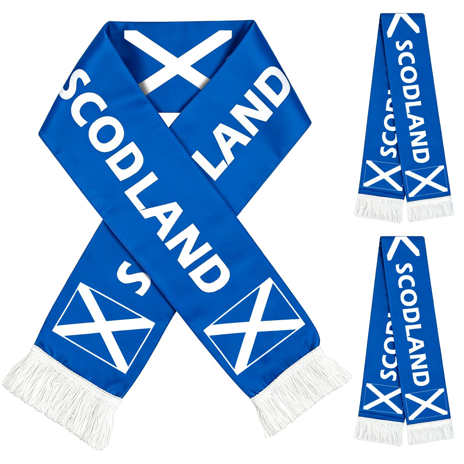 AURALIN Scotland Football Scarf 2 Pack, Blue and White Fan Scarves with Flag-Inspired Pattern, Double-Sided Polyester Supporter Neckwear for 2026 Tournament, Stadium, Pub Viewing and Sports Events