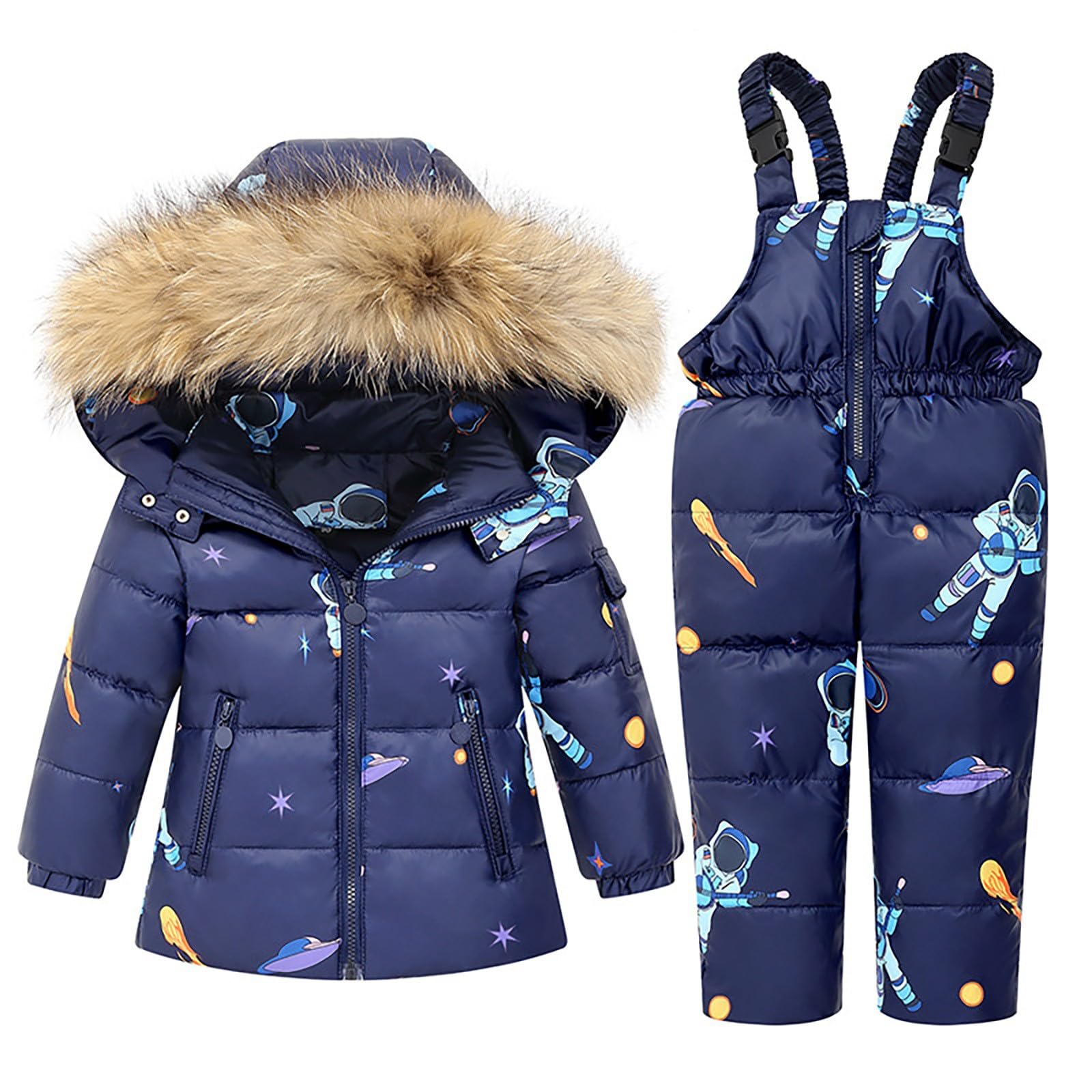 Tuta da sci per bambini, con giacca da sci, piumino con cappuccio + pantaloni da sci per neonate, tuta da neve, 2 pezzi, set da sci invernale, cappotto di piumino, tuta da sci, rosa 1-6 anni