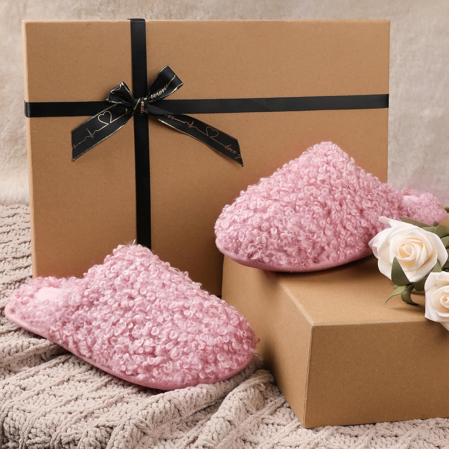 ULTRAIDEAS Women's Fuzzy Slip-on Slippers, Cozy Indoor House Shoes with Memory Foam - Image 6