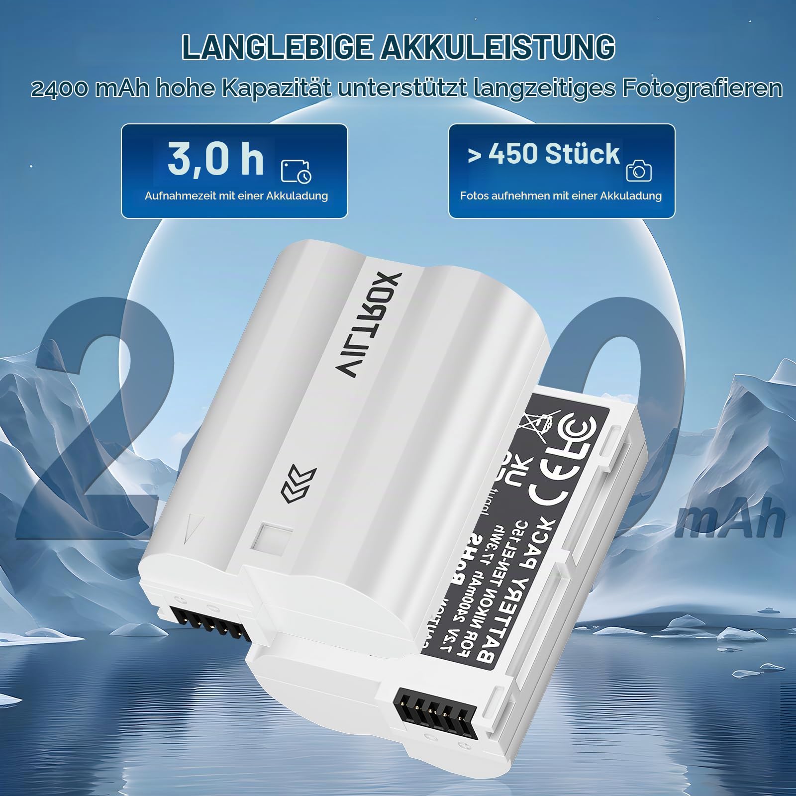 VILTROX EN-EL15C 2 Pack Kamera-Akku Battery Wiederaufladbarer Akkupack 2400mAh USB-C für Nikon D500 D600 D610 D750 D780 D800 D800E D810 D810A D850 D7000 Z8 D7100 D7200 D7500 Z5 Z6 Z7 Z6II Z7II Zf