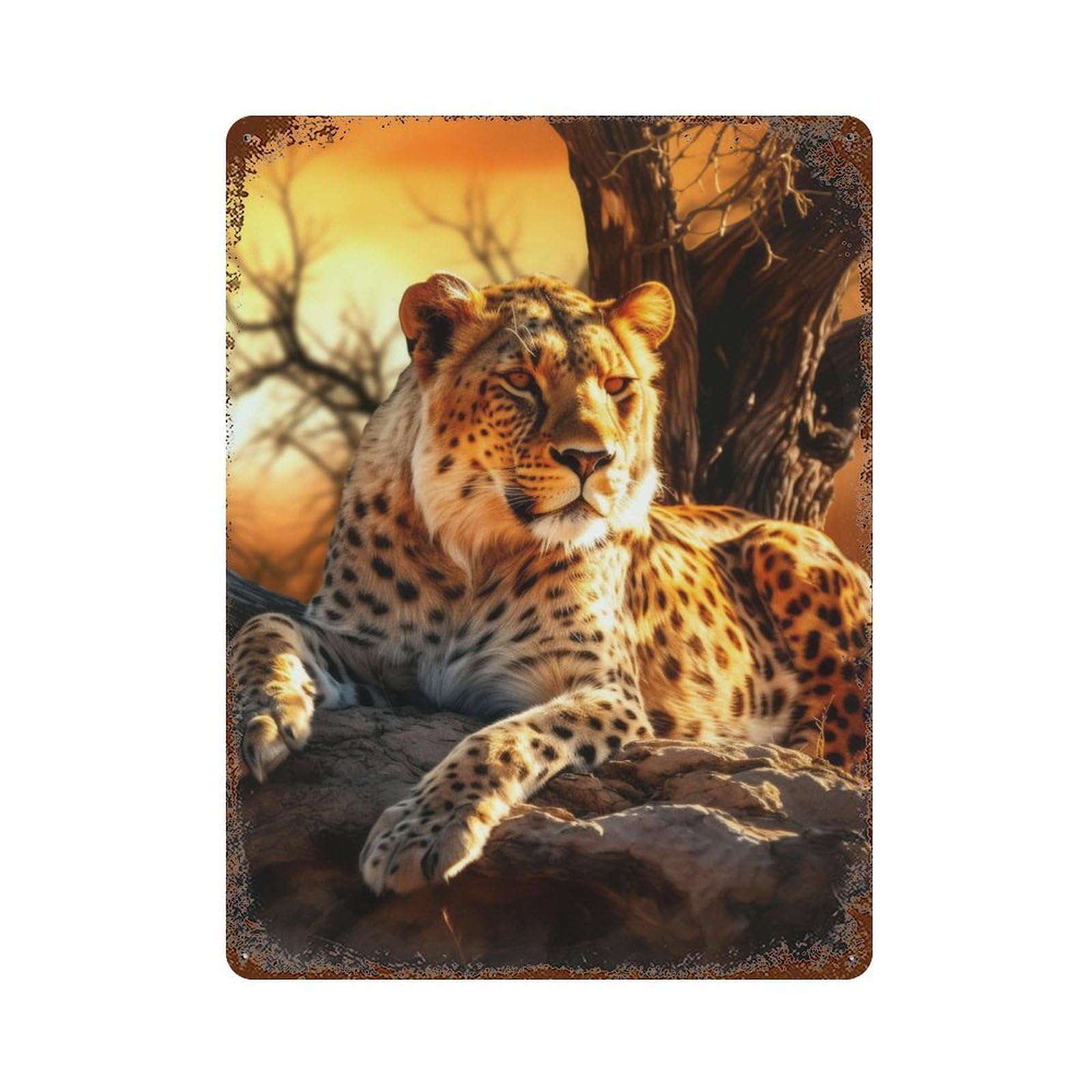 Majestic Cheetah Rusty Metal Tin Sign 15.7"x11.8", Ideal for Patio, Garden Room And Bar Decor