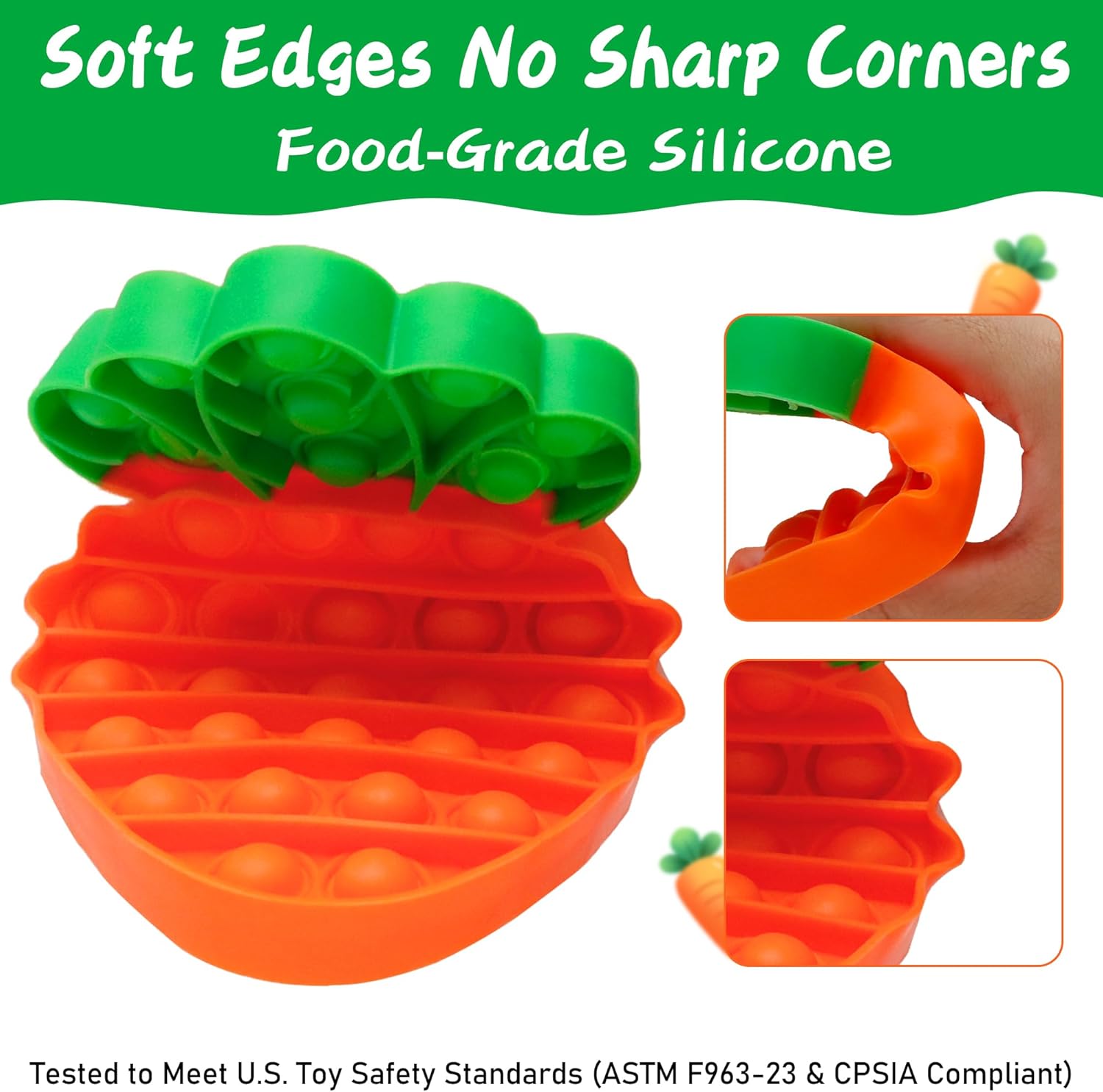 POP Fidget Toys Finger Push Bubble Fidget Sensory Toy Stress Anxiety Relief Simple Dimple Autism Special Squeeze Fun Silicone Gifts for Adult Kids (1, Carrot)