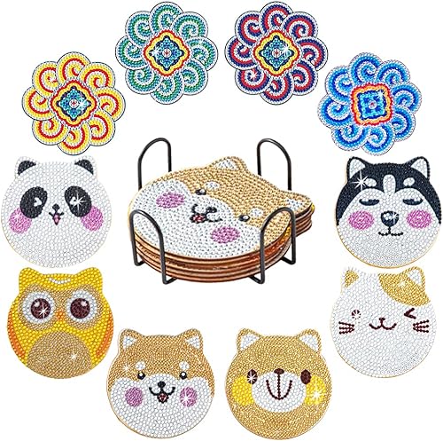 Miniatura 1 de AIFUDA Juego de 33 posavasos de pintura de diamante, varios animales con soporte, posavasos de mandala, manualidades de diamantes para
