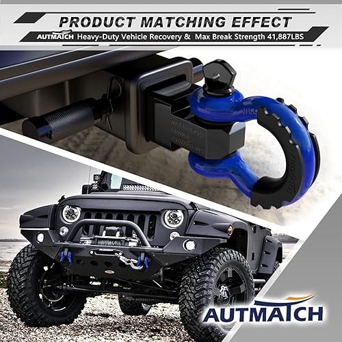 Vista 54 de AUTMATCH- 2 grilletes en D de 3/4 pulg, 41,887 Ib, resistencia a la rotura, tornillo de 7/8 pulg, pasador y grillete, aislante y arandelas, Negro