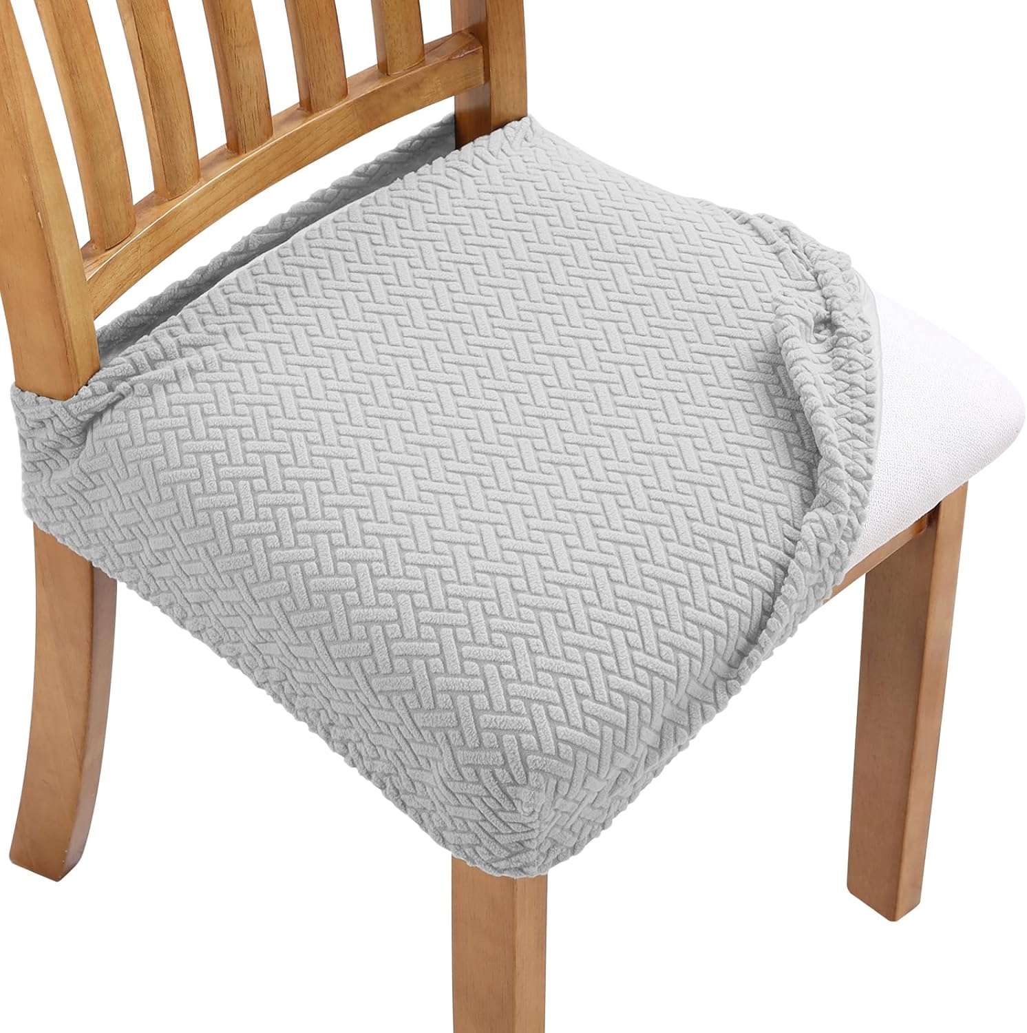 Fuloon Stretch Waterproof Chair Seat Covers 4 PCS, Removable Washable Dining Room Chair Covers Anti-Dust Seat Cushion Slipcovers for Bedroom, Kitchen, Hotel, Banquet (I-Light Gray, 4)