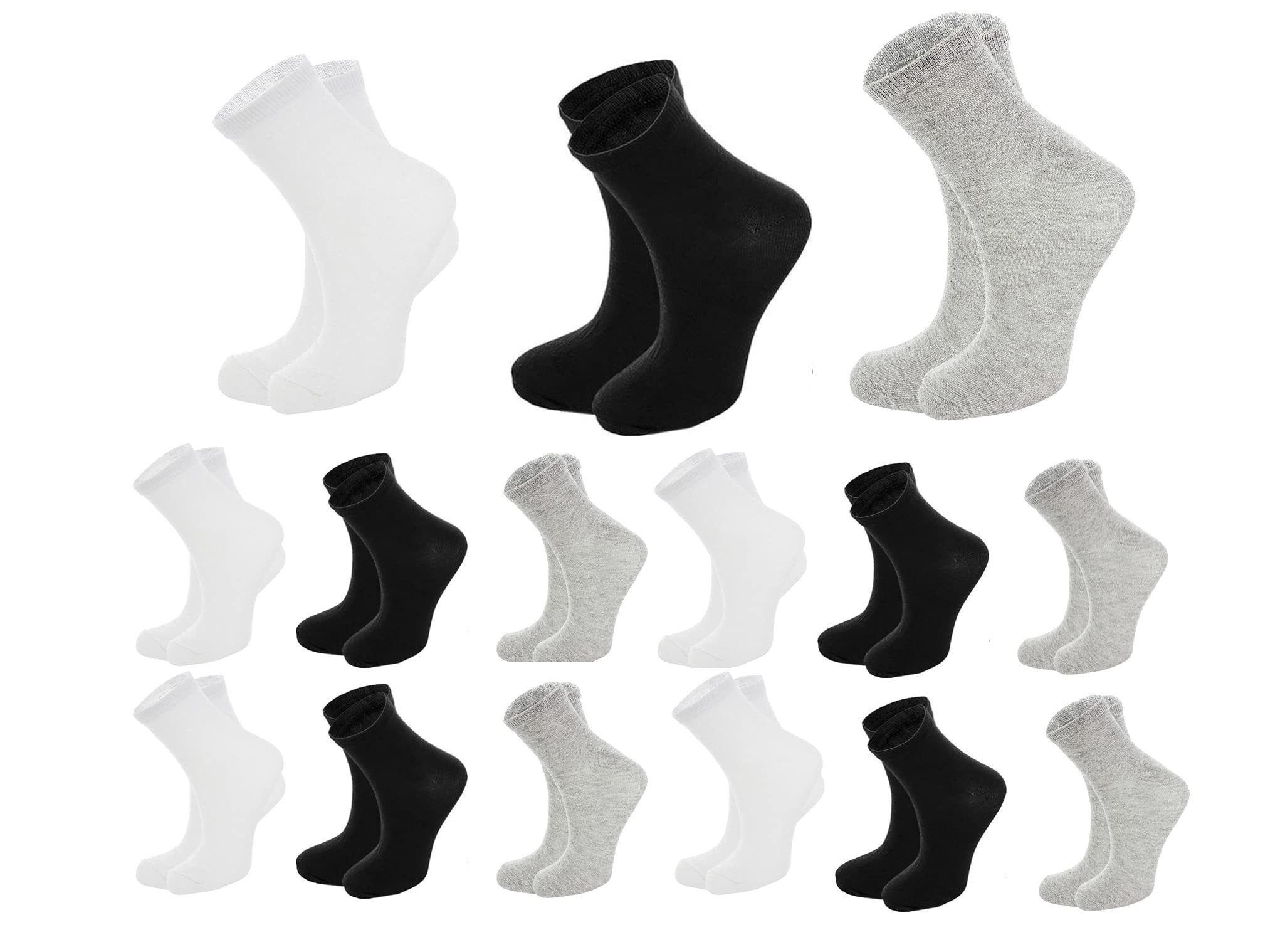 SaoTi 12 Pares de Calcetines, Media caña Suaves, Cómodos, Absorbentes y Duraderos, Colores básicos Blanco, Negro y Gris, Fabricados en Algodón para Hombre o Mujer