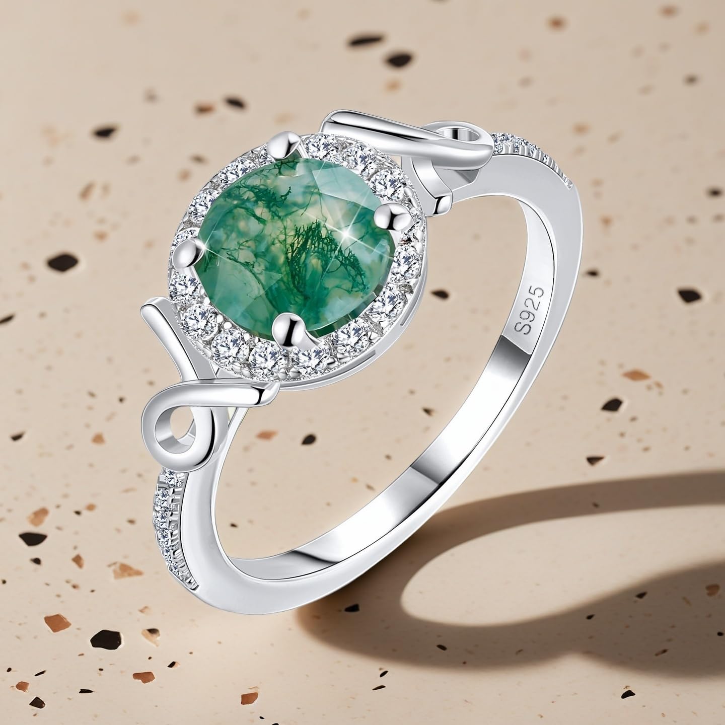 S925 Sterling Silver Natural Moss Agate Ring Engagement Ring Wedding Promise Ring Jewelry for Women - Image 2