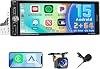2+64GB Android Car Radio 1 DIN Wireless Carplay Android Car Hikity 6.9 Inch Screen Bluetooth Car Radio Navigation Reversing Camera WiFi FM RDS SWC