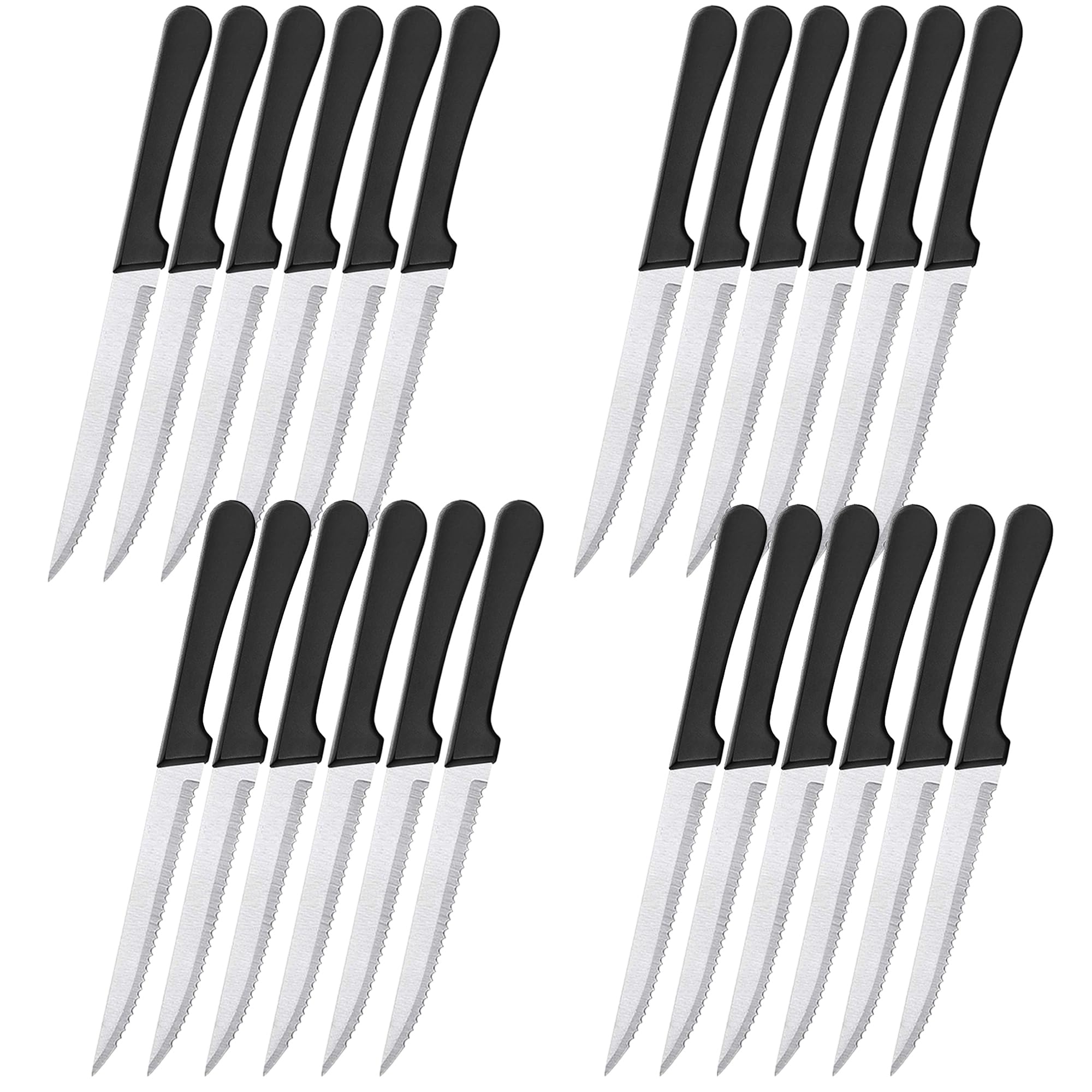Cuchillos carne mesa premium de Acero Inoxidable 22 cm hoja de 12 cm resistentes a la corrosión ergonómicos y aptos para Lavavajillas cuchillo carne sierra chuletero (24 uds)