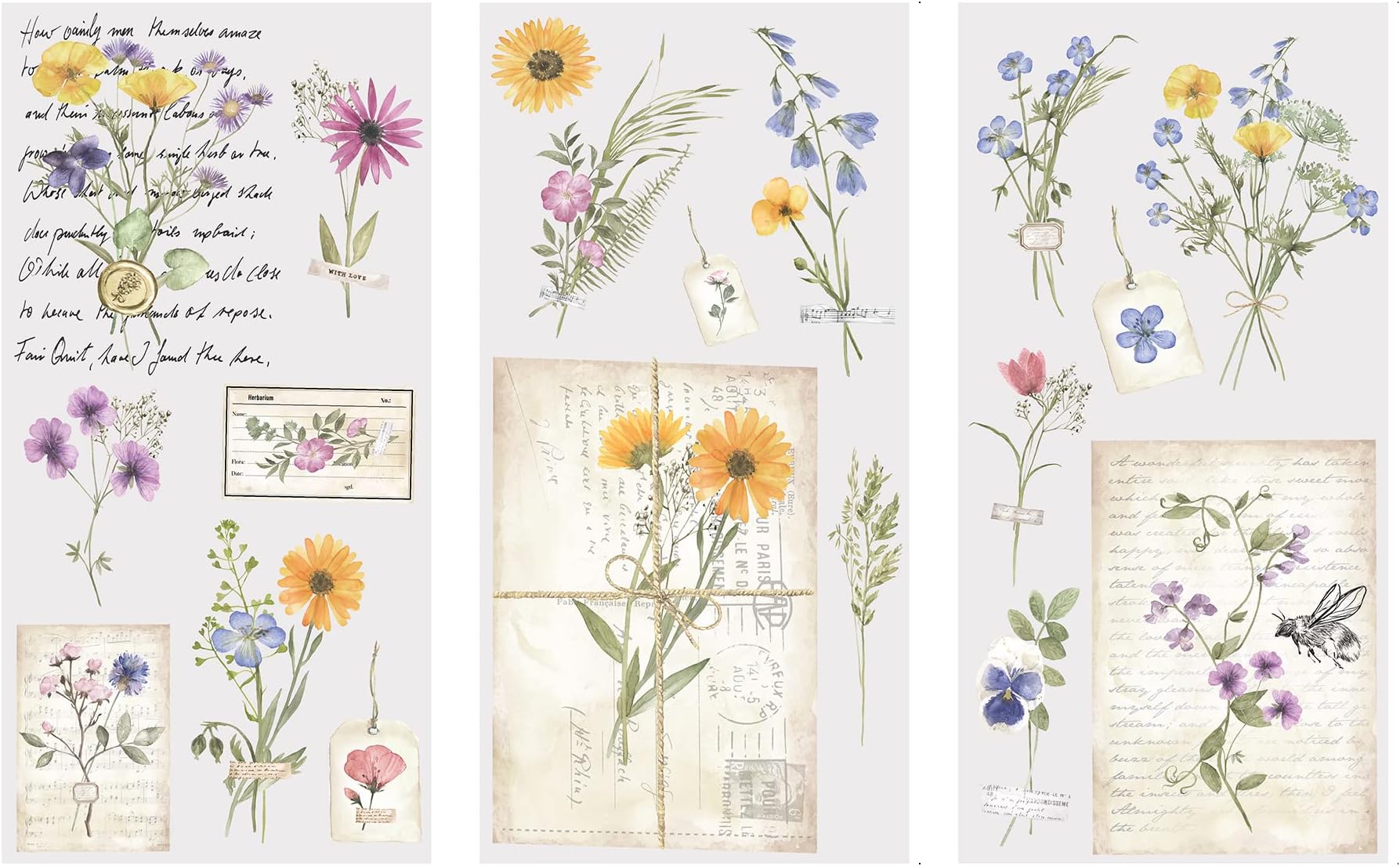 Sunflower Rub On Transfers - 12 Sheets Floral Butterfly Decals For Furniture & DIY Crafts