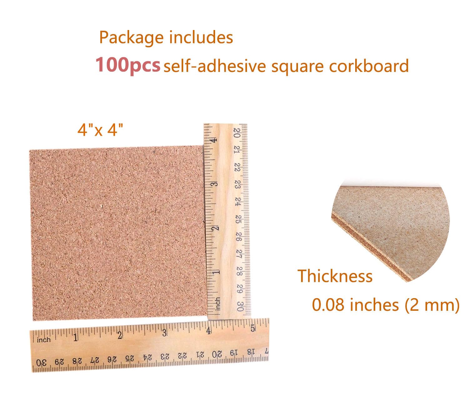 YYaaloa 100 Pcs Self-Adhesive Mini Squares Backing Cork Tiles Sheets 4