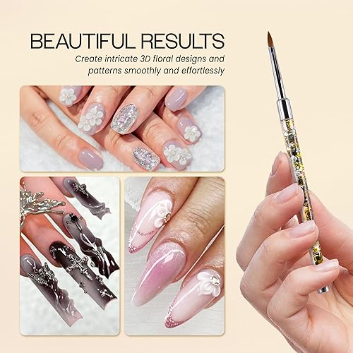 Miniatura 2 de PANA 3D Kolinsky - Brocha para arte de uñas, mango de purpurina dorada, tamaño 5, pincel acrílico para escultura de uñas, para manicura, pedicura,