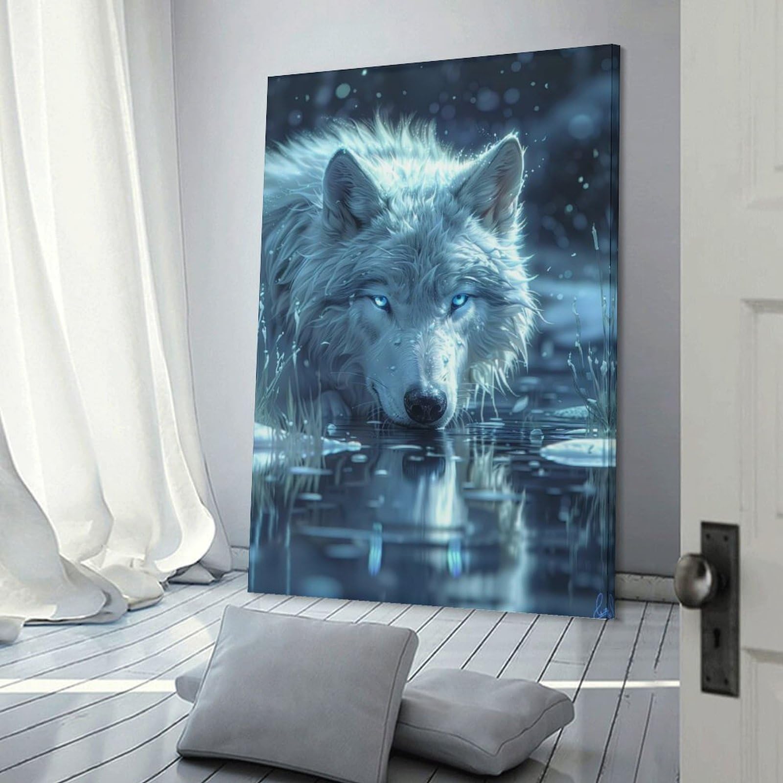 Junmoney Frame-Style-22 Wild Wolf In The Snow Wall Decor Canvas Print, 24X36inch(60X90cm), For Living Room, Lounge Or Sitting Room, Easy Decor For Gallery Walls