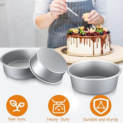 Miniatura 6 de Mumufy Juego de 9 moldes redondos de aluminio antiadherentes para tartas pequeñas, herramientas redondas para hornear pasteles de queso para fiestas