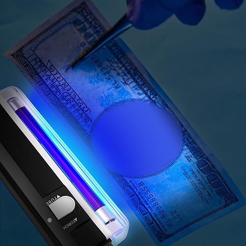 Miniatura 7 de Dunzy 2 unids mano UV luz negra antorcha portátil luz negra LED luz UV funciona con pilas negro negro falsificación Bill Detector