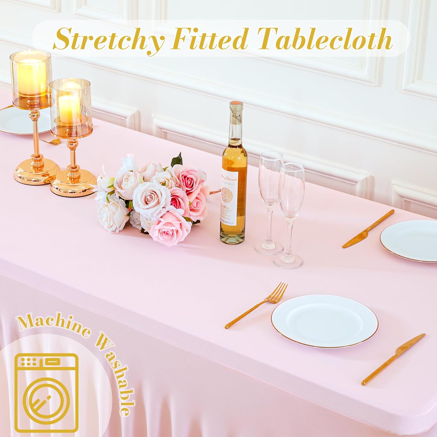 Gogoparti 6 Pack Pink Spandex Fitted Tablecloth for 6ft Rectangle Tables - Stretch Table Covers, Wrinkle-Free Skirt for Banquet, Parties, Wedding