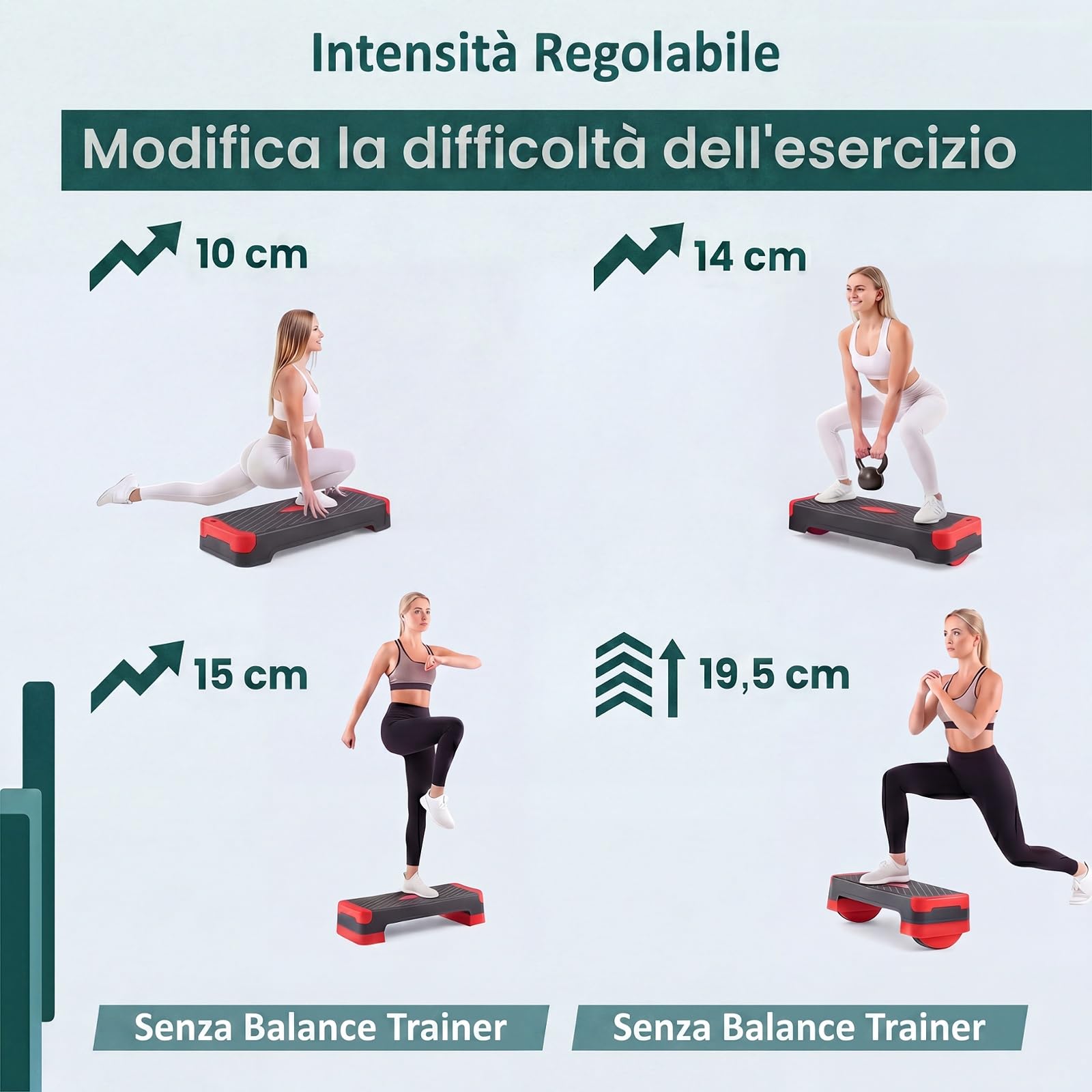 GYMAX Stepper Aerobica 3 in 1, Step Fitness con Corda Elastica