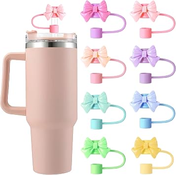 8PCS Straw Covers Bow Straw Toppers for Stanley Cups 30&40 Oz Tumbler Accessories Silicone Straw Caps Dust-Proof Reusable Straw Tips Protectors for Stanley Cup 10mm 0.4in Straws
