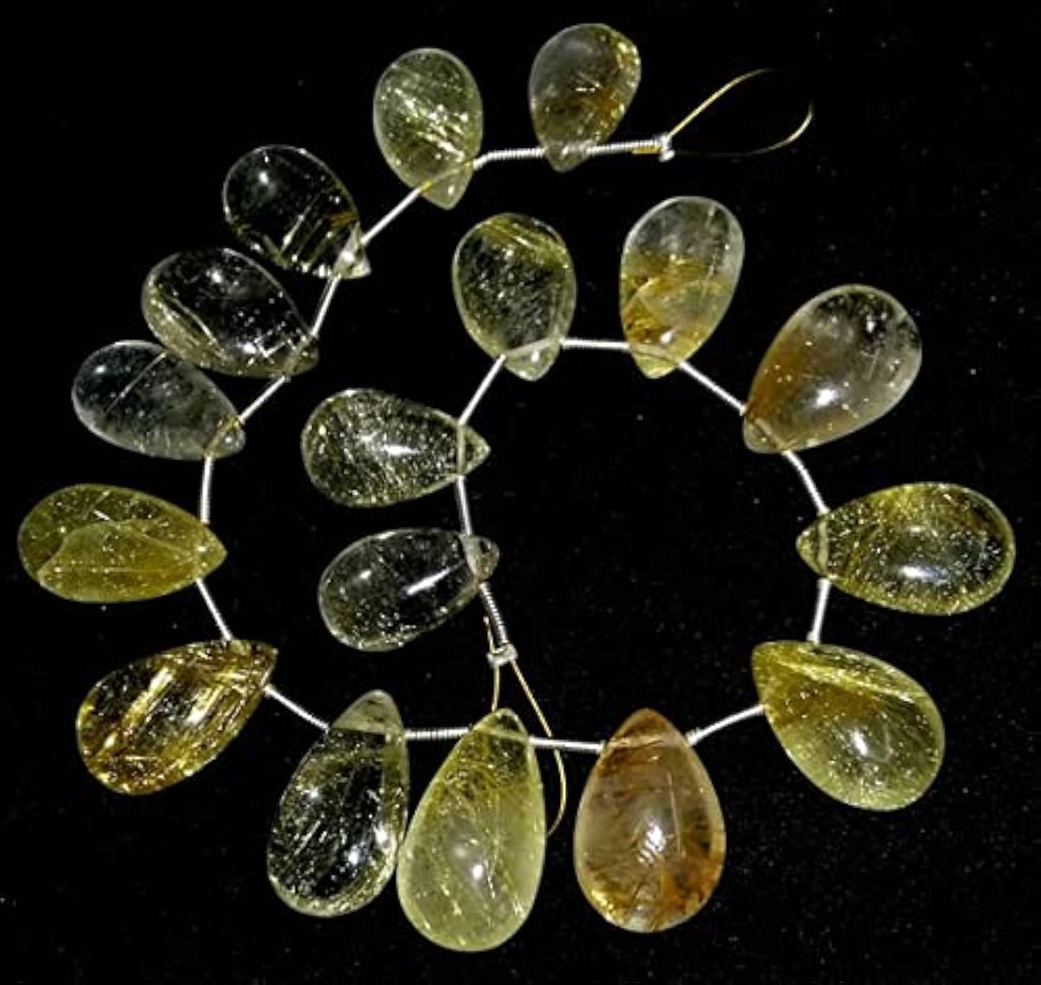 Quartz rutilé doré perles poire lisses 10x16mm 11x20mm fil pour création bijoux en pierre