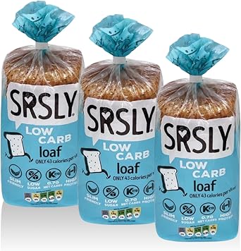 SRSLY Low Carb Keto Bread - Only 0.7g Carbs & 43 Kcals Per Slice - Freshly Baked Light & Fluffy   Sugarwise Certified Low Sugar Bread - High Protein High Fibre - 1 Sliced Loaf - Pack of 3
