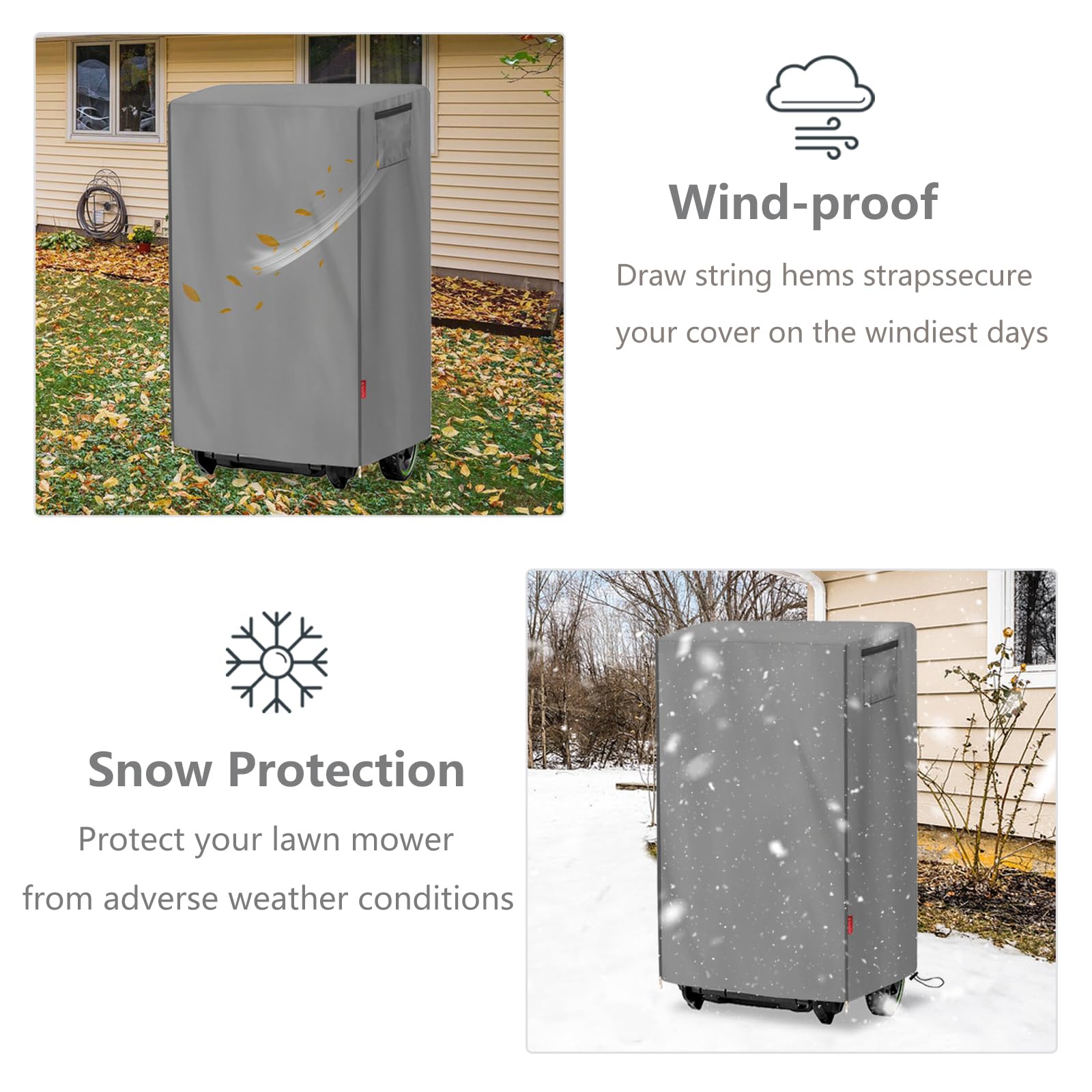 Funda impermeable para cortacésped, ajuste universal para cortadoras de césped inalámbricas plegables de 20 a 21 pulgadas, protector de almacenamiento duradero al aire libre (gris)
