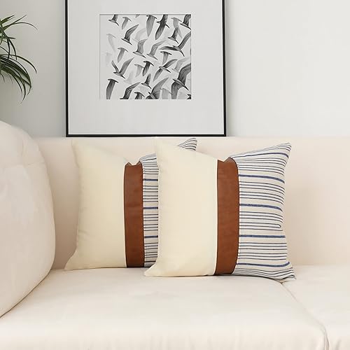 Miniatura 2 de Fundas de almohada de 20 x 20 pulgadas, fundas de almohada cuadradas de piel sintética de algodón tostado, fundas de almohada decorativas para el