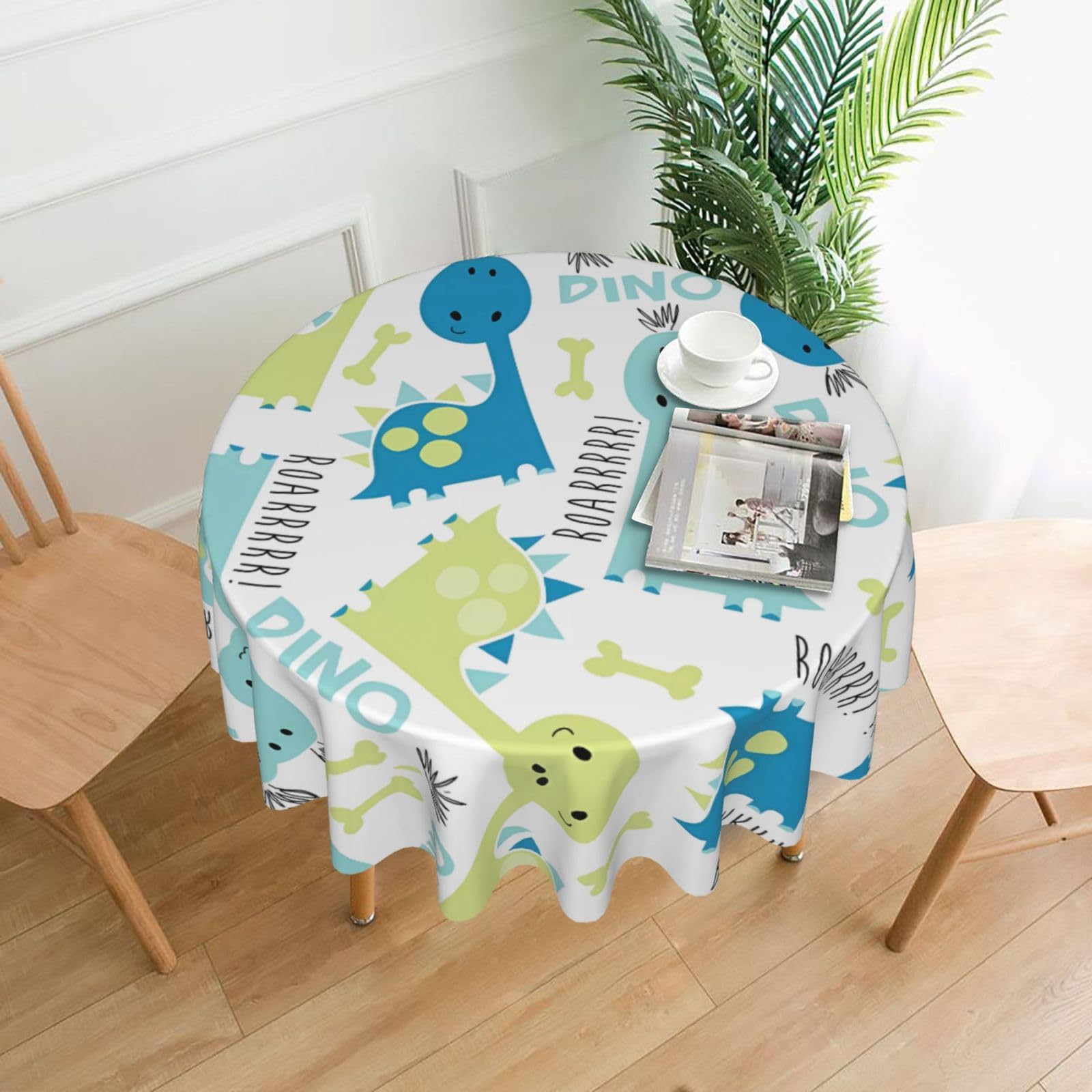 WHJSHOP Cute dinosaur Prints Round Table Throw 60 Inch – Waterproof Table Cover for Dining, Coffee Tables, Parties & More - Soft, Wrinkle-Resistant Table Layer