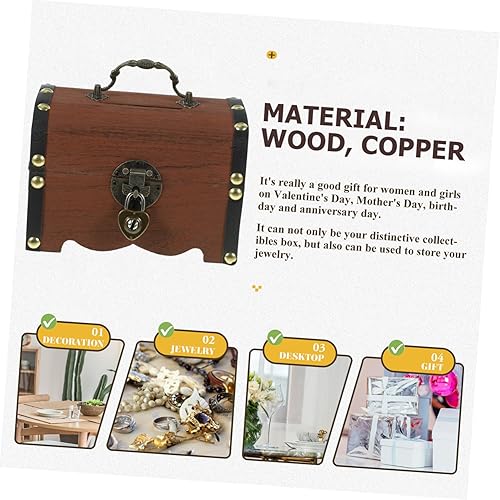 Miniatura 5 de NOLITOY 2 cajas de cofre del tesoro con cerradura de madera, cofre del tesoro del tesoro, cofre del tesoro, hucha pirata para adultos, banco de