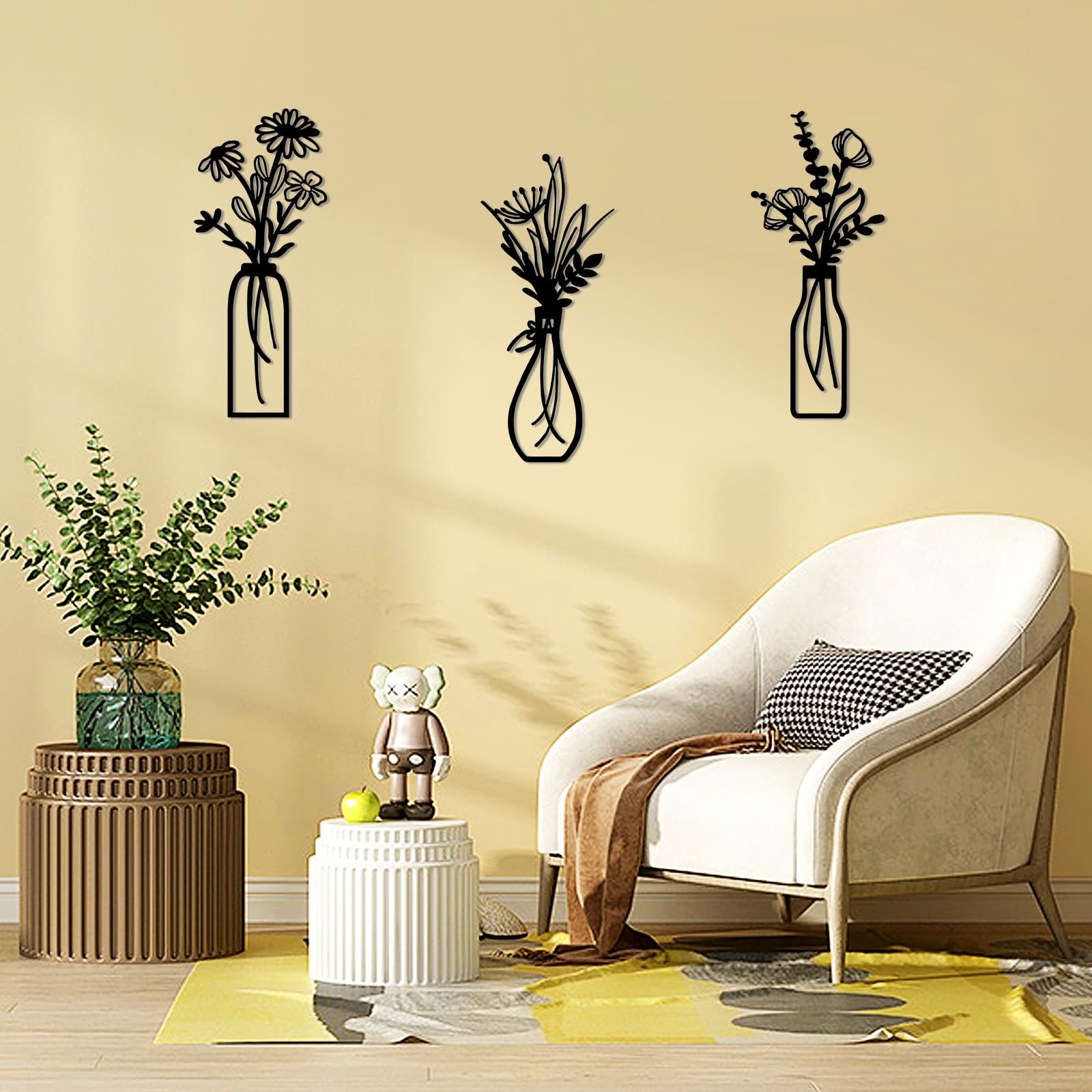 YIYA 4 Stuks Metalen Bloemendecoratie, Minimalistische Decoratie Wanddecoratie Slaapkamer