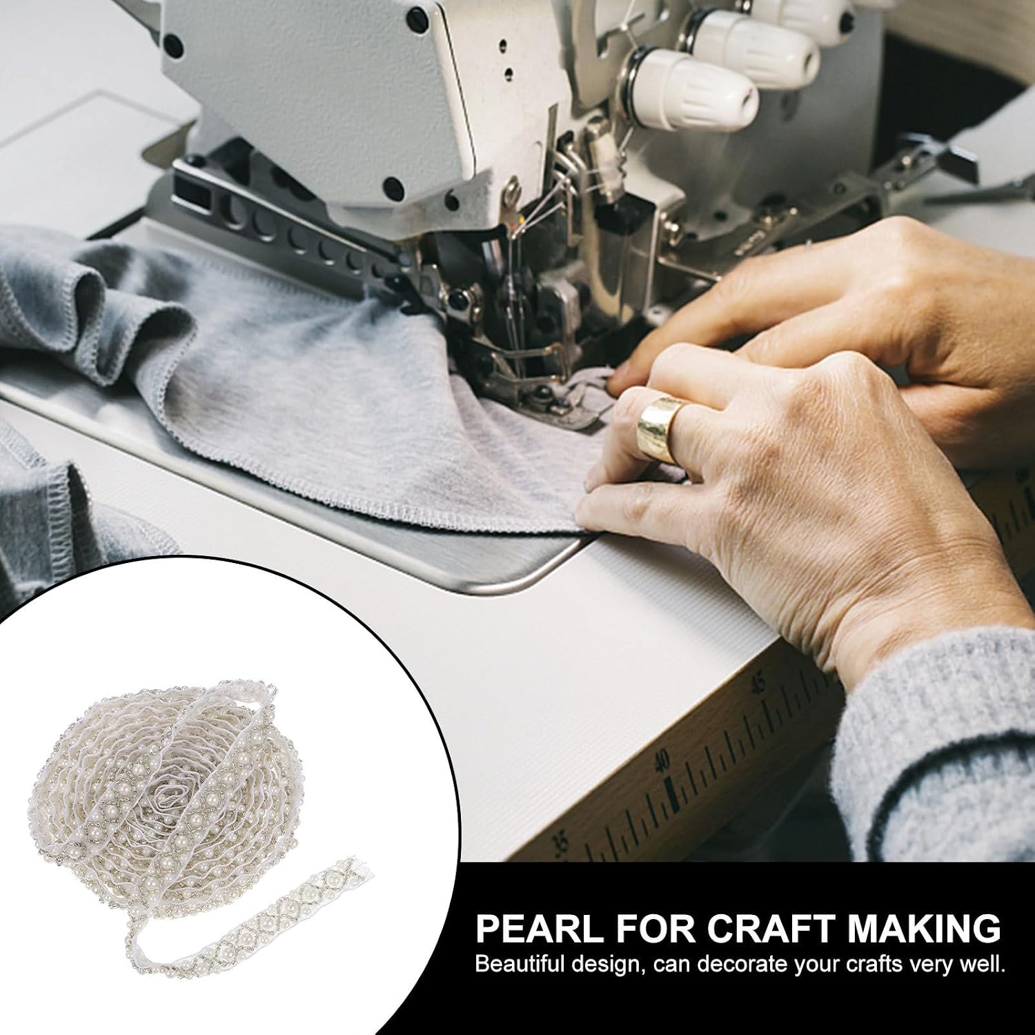 Pearl Trim Ribbon for Craft Making, White Beaded Decorative