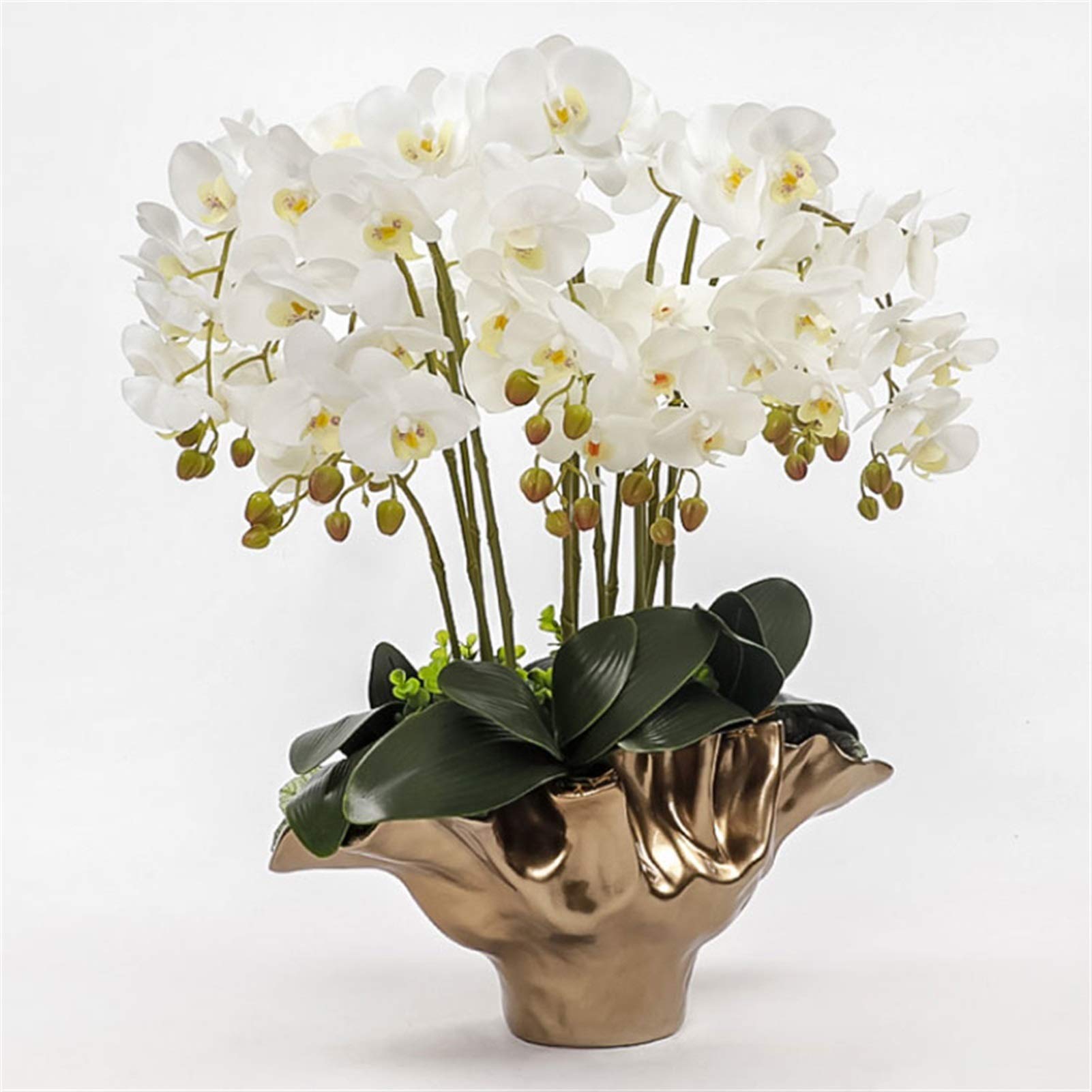 Fleurs artificielles de phalaenopsis, orchidées artificielles, plantes en pot, ensemble d'orchidées papillon blanches, arrangement floral, décoration pour la maison et le bureau, fleurs artificie