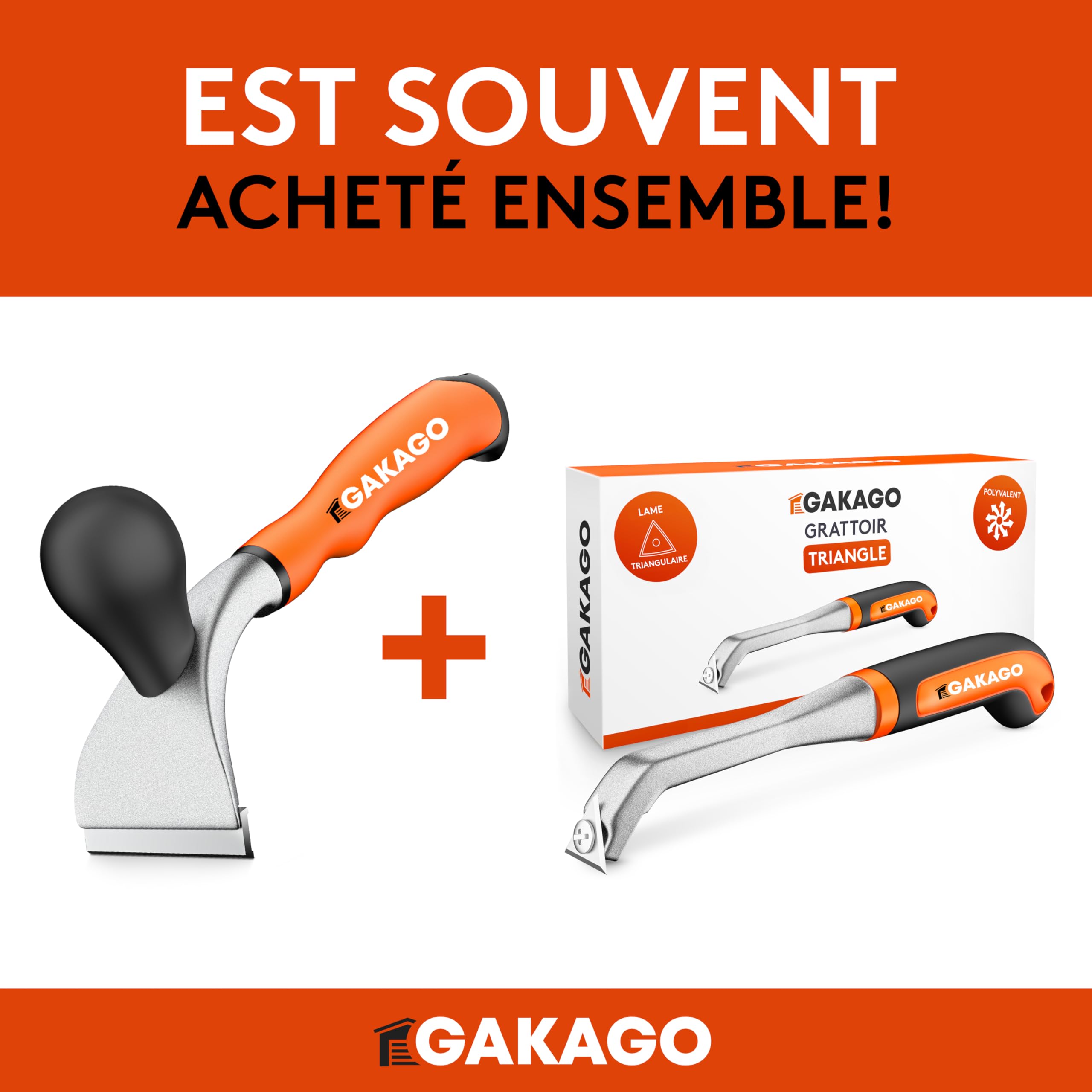 Gakago Grattoir de force - Lame de 65mm de haute qualité en carbure de tungstène durable - Grattoir universel ergonomique & antidérapant pour le bois, le métal, le béton ou la pierre