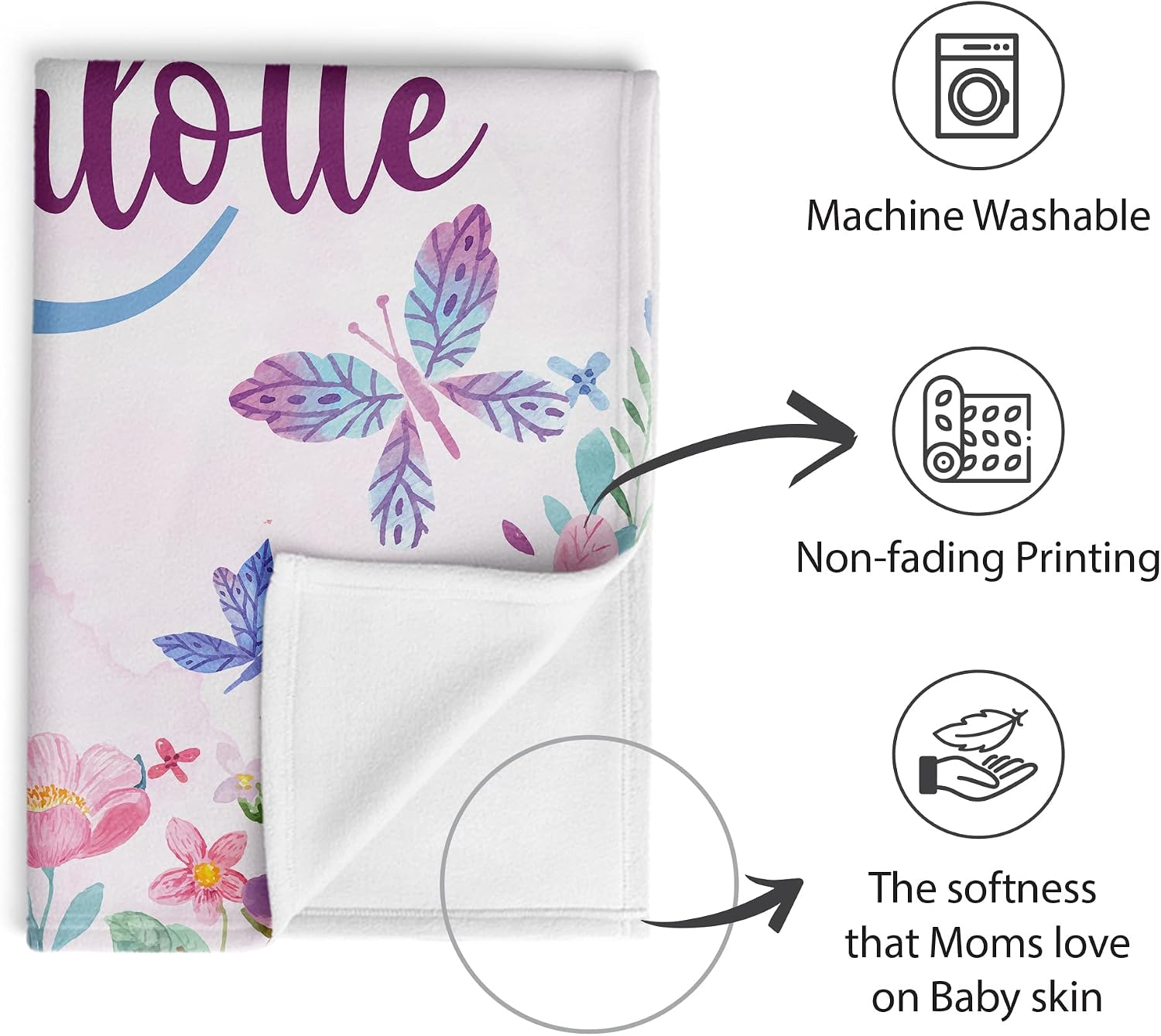 Personalized Baby Blankets - Customized Baby Gifts with Name for Girls - Soft, Lightweight & Giftable (Butterfly 155)