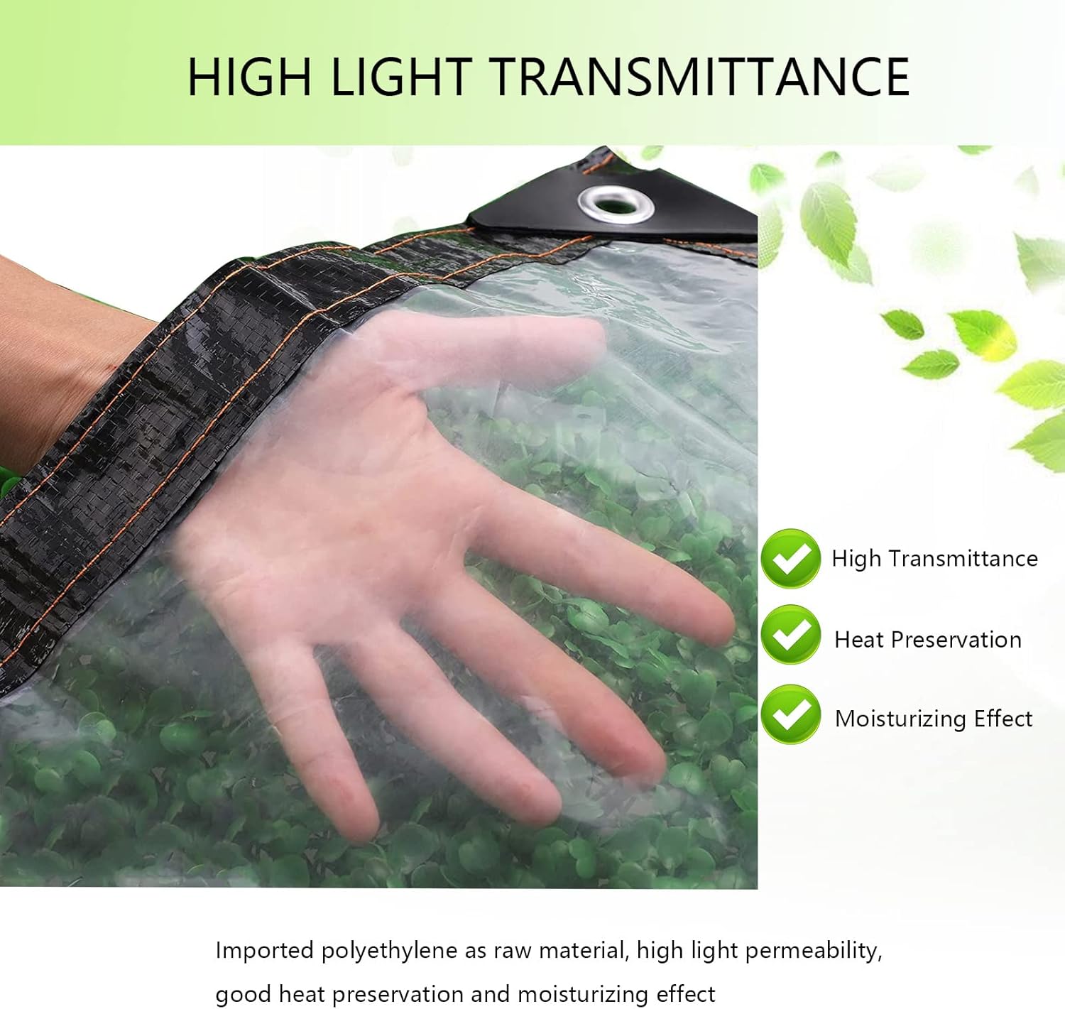 Clear Tarpaulin Waterproof Tarp Transparent Tarpaulin Sheet Ground Sheet with Grommets and 3 m Elastic Ropes for Covering Garden Plant Camping