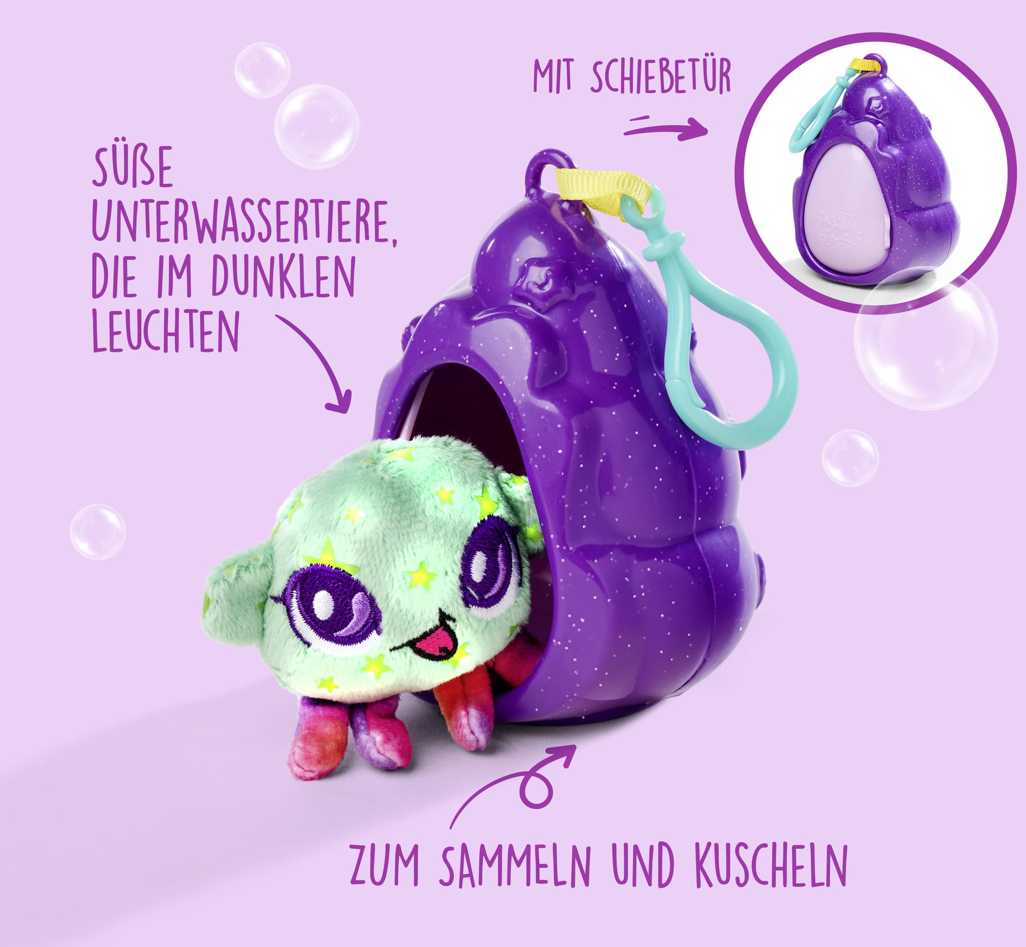 SIMBA 105952650 Pearly Pods Glow in The Dark, 12 Pieces Assorted - Only One Item Comes - Plush Figures with Light Effect, 8 cm, Rare Mermaid with Pearl, Shell with Pendant, From