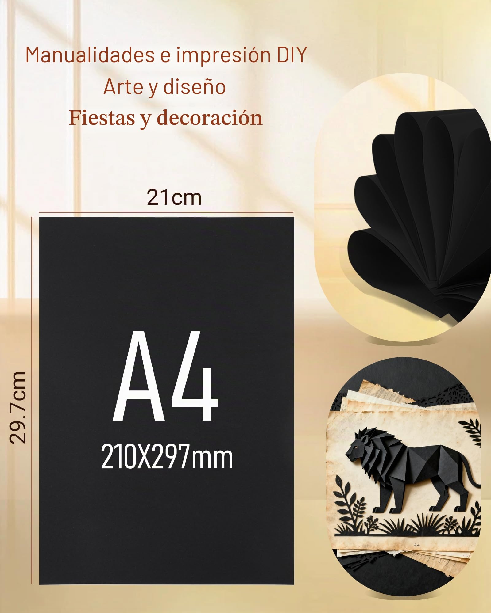 100 Hojas Cartulina Negra A4 – Cartulina A4 de 120 g/m² para Scrapbooking, Origami, DIY y Manualidades, Papel Scrapbooking