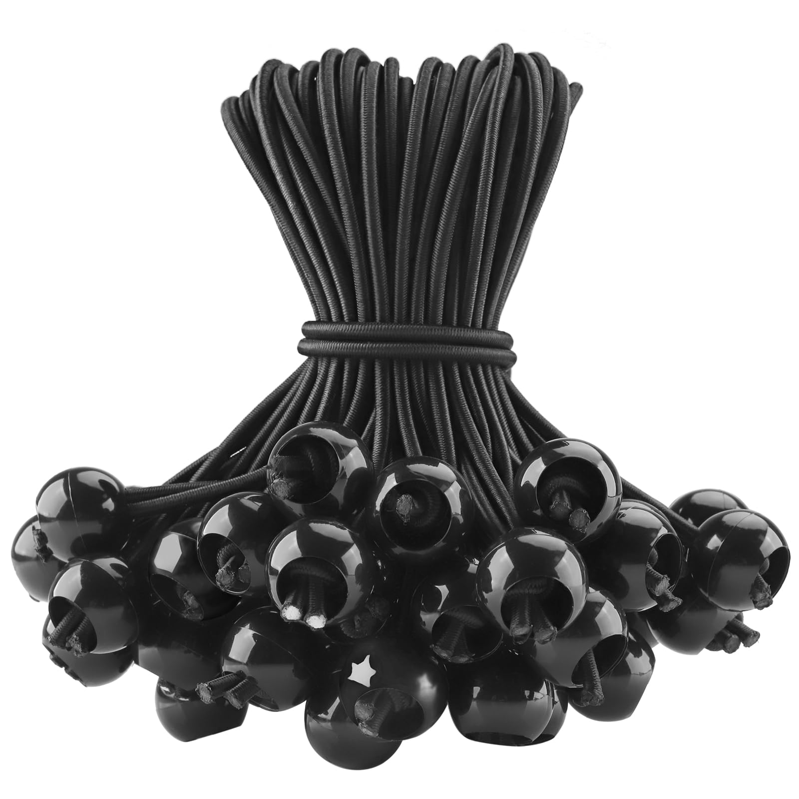 50 Pezzi Corde Elastiche con Sfere, Corda Elastica per Teloni Elastici 15 cm Occhielli per Teloni Tende Baldacchino Striscioni Bandiere Campeggio (nero)