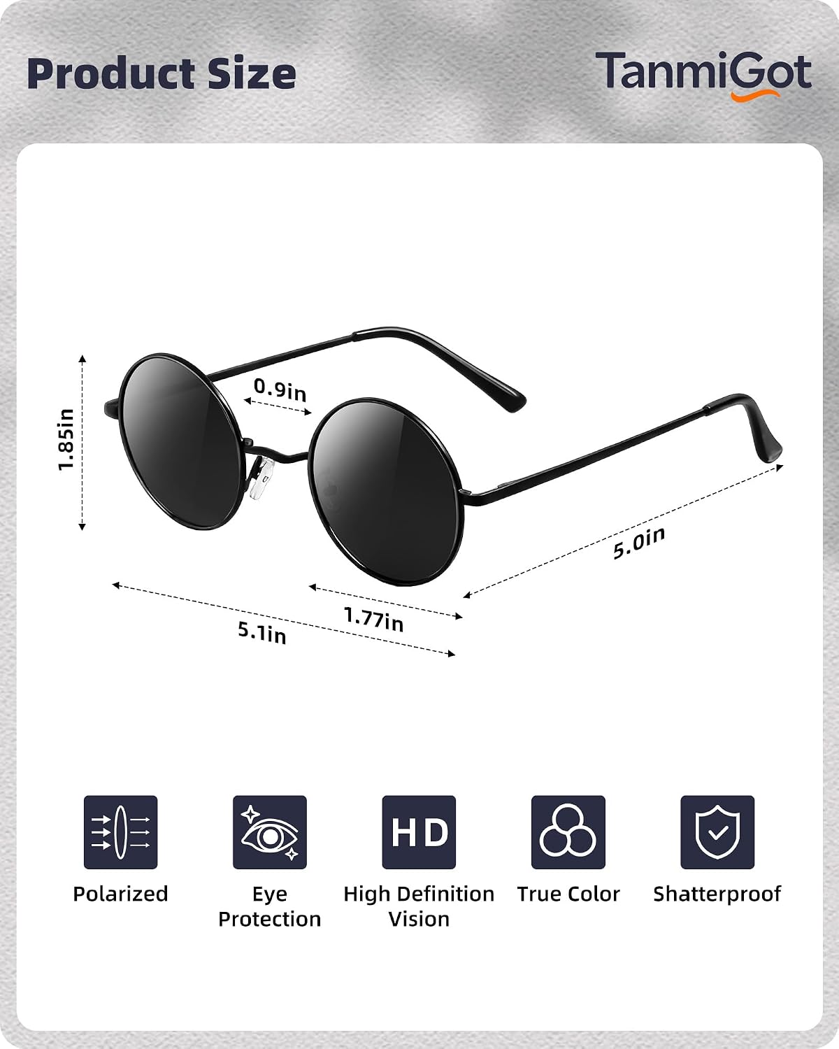 Retro Round Sunglasses,Polarized UV400 Protection Hippie Circle Sunglasses for Daily Driving Travel for Men Women