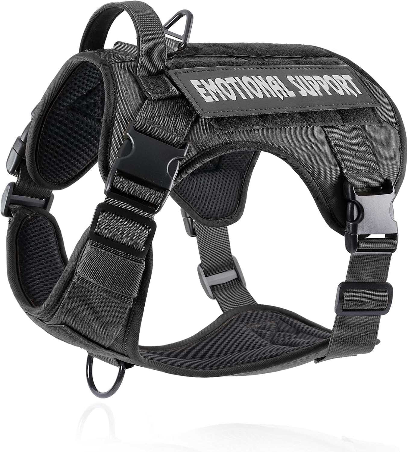 COMSLE Pettorina tattica antitrazione per cani di taglia piccola, media e grande, pettorina regolabile con 4 fibbie + comoda impugnatura, nera, M
