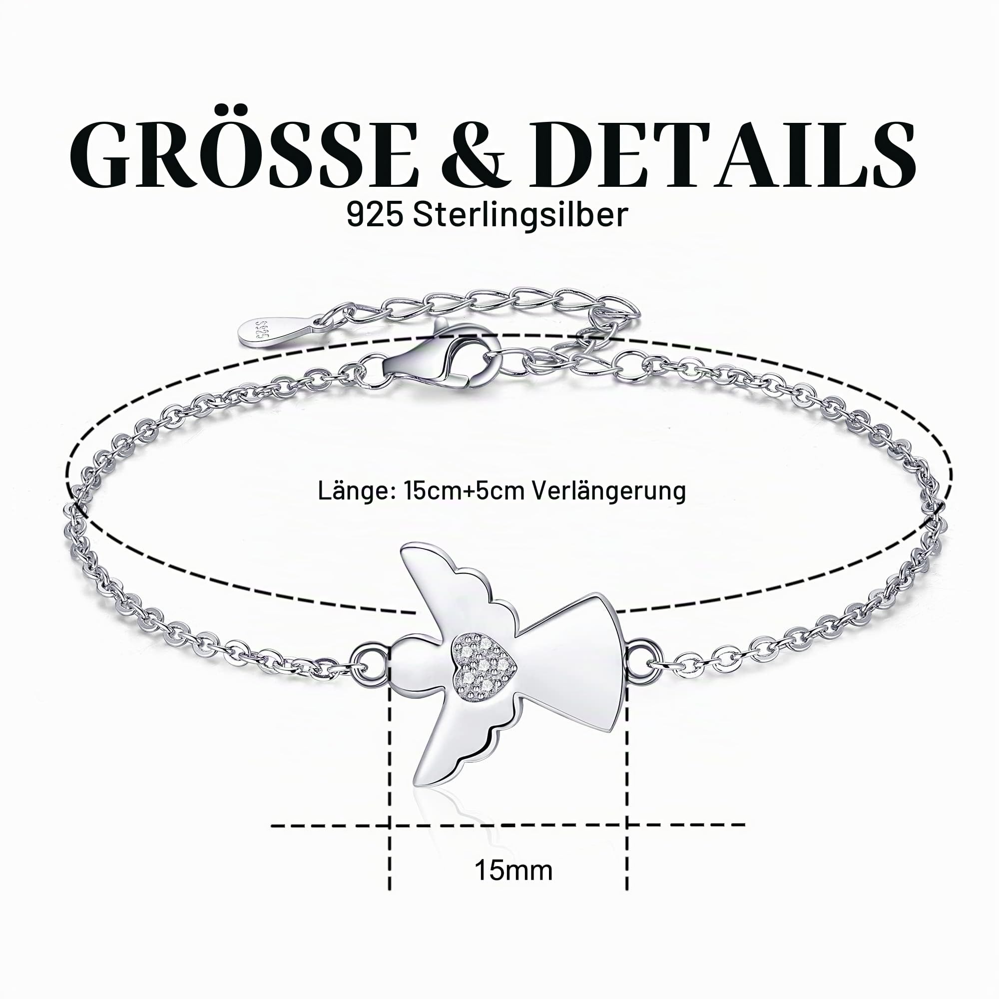 Jrêveinfini Schutzengel Armband Damen Mädchen Silber 925, Konfirmation Schutzengel Kommunion Mädchen Taufe Personalisiert, Geschenke für Frauen Mädchen mit Geschenkbox