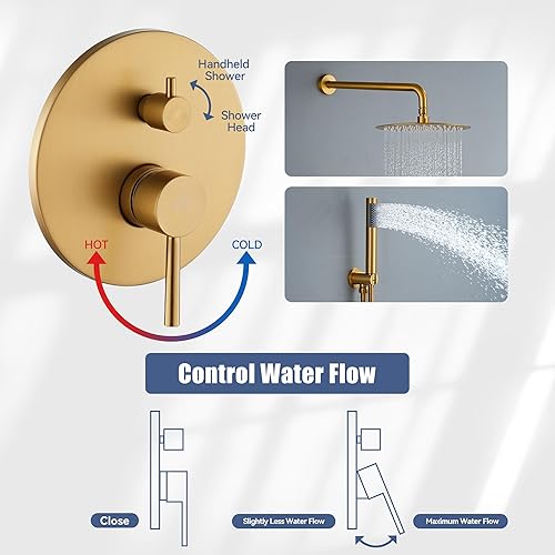 Vista 13 de CASAINC Juego combinado de cabezal de ducha tipo lluvia de 10 pulgadas, cabezal de ducha de lluvia de lujo con rociador de mano montado en la pared